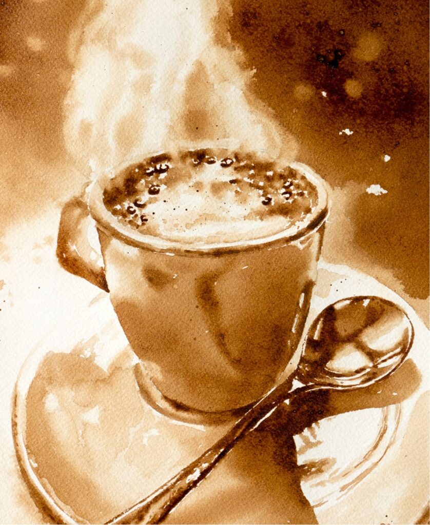 Steaming cup of coffee