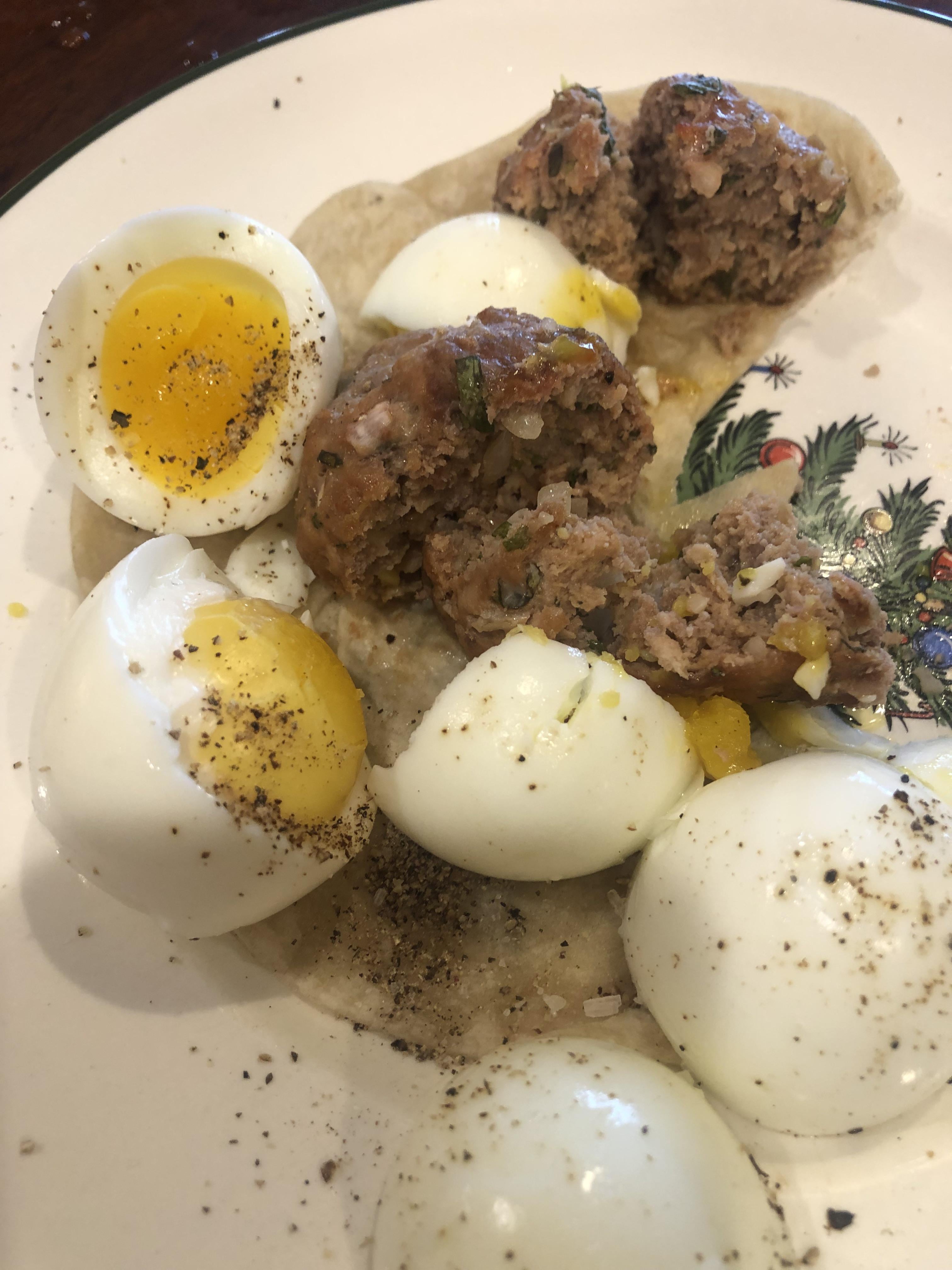 Meatballs and Eggs on Muffin Dining and Cooking