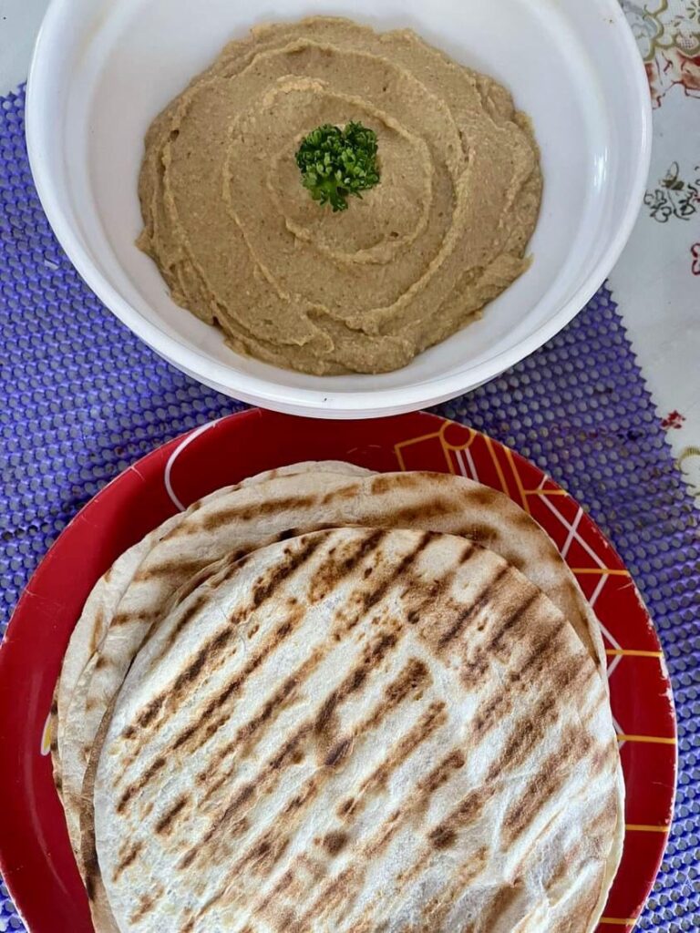 Hummus with "fake" pita bread