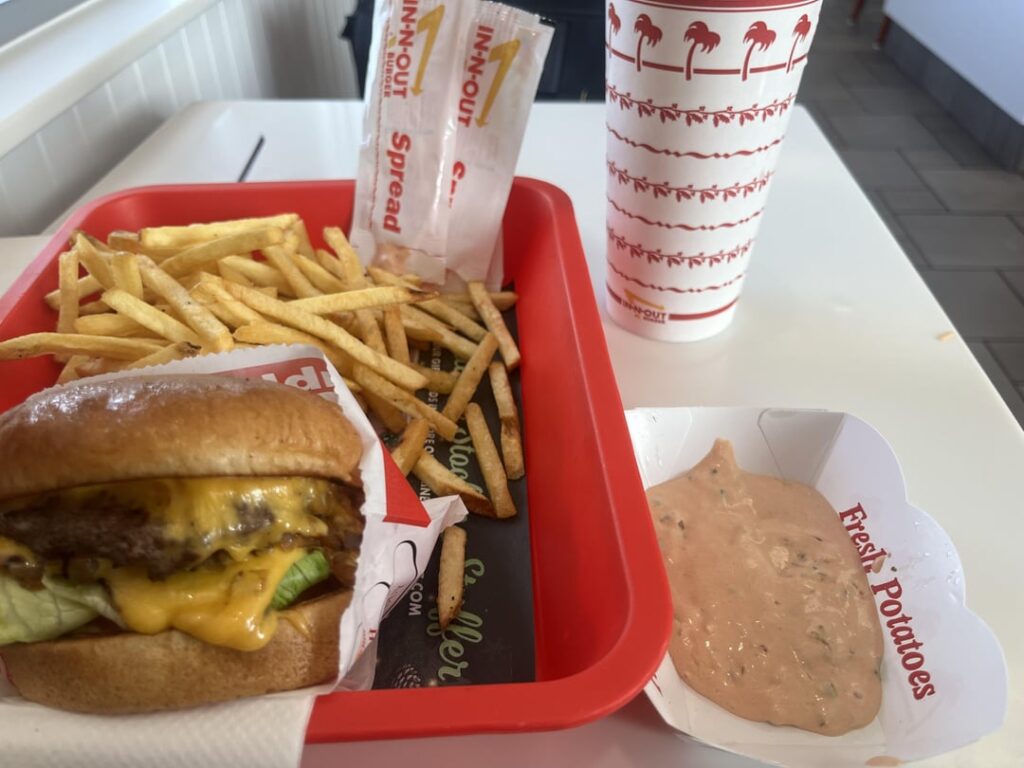 In n out double double with extra crispy fries