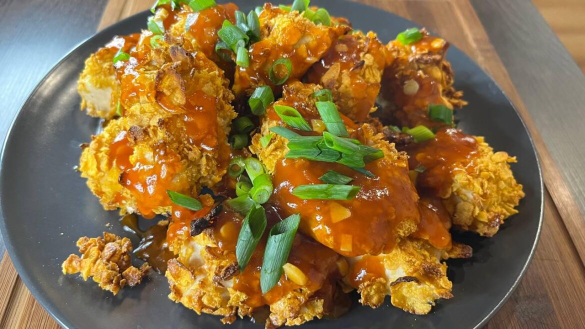 I tried baking the chicken instead of frying it and adding some corn-flakes