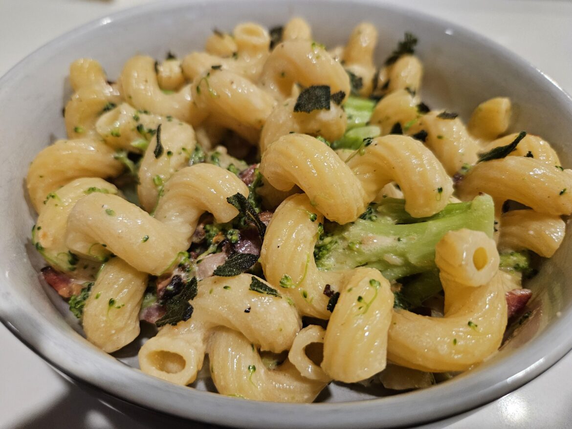 Bacon & Broccoli Cavatappi with Fried Sage & Parmesan