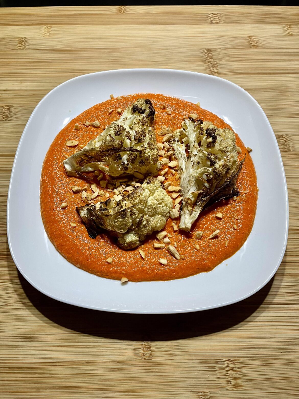 Roasted Cauliflower, Romesco Sauce, Crushed Toasted Almonds