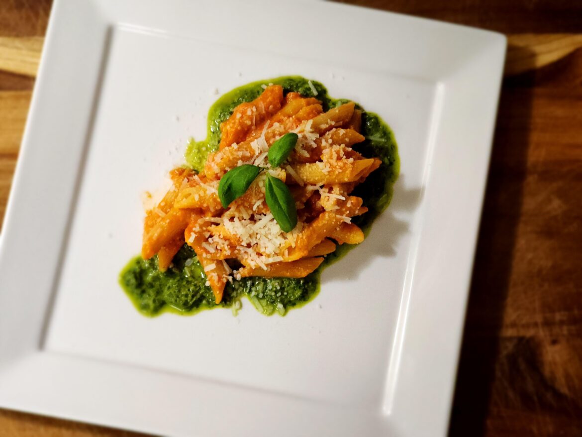 Penne alla Vodka with Basil/Lemon/Garlic Puree