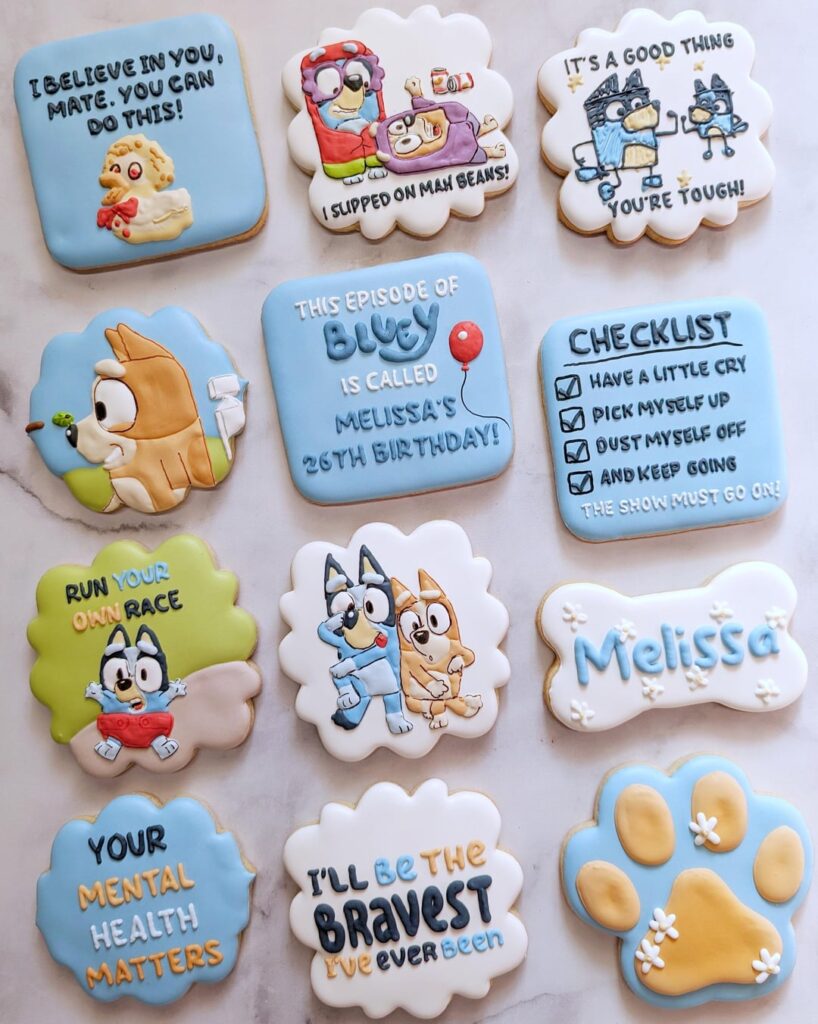 I made Bluey cookies ..one of my favorite sets in a while.. who else enjoys Bluey more than their kids??