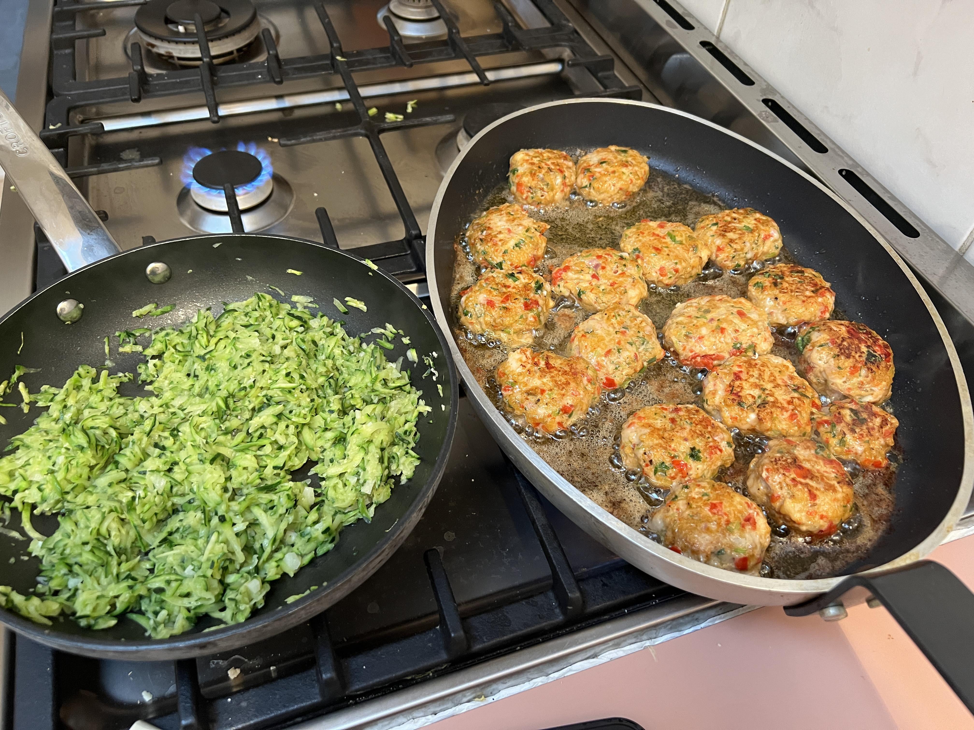 Chicken patties and fried zucchini Dining and Cooking
