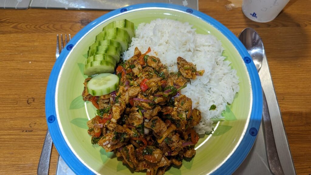 I want to share one of my favourite meals, a Thai dish called Nam Tok. My wife cooks it with pork as she doesn't eat beef and a couple of Scotch Bonnets as they're my favourite chilli! We have this once a week, always the best meal! If you like Larb you would love Nam Tok! Multi pics!