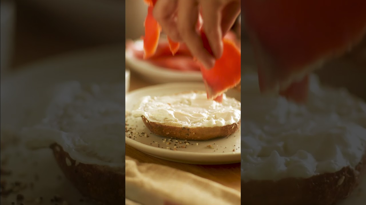 Cream cheese and lox on an everything bagel from mindys bakery in