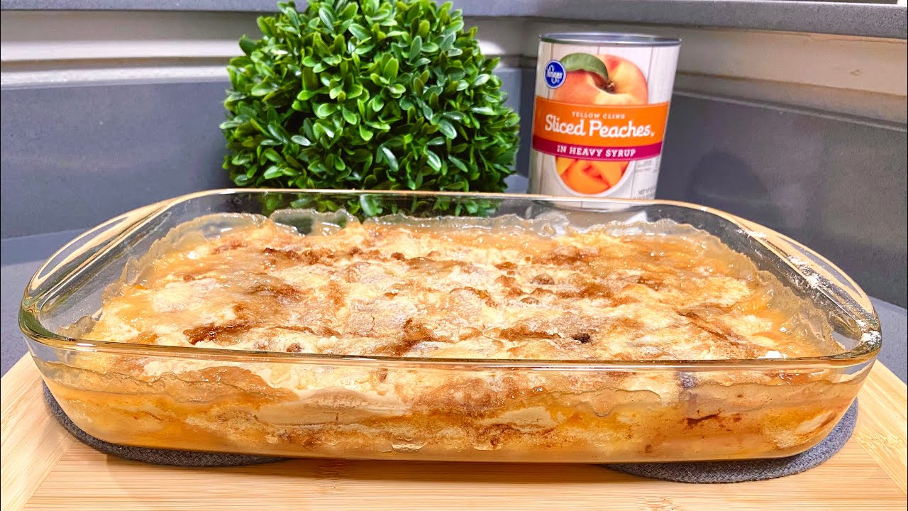 Easy PEACH COBBLER DUMP CAKE Delicious Crumble Topping ONLY 5