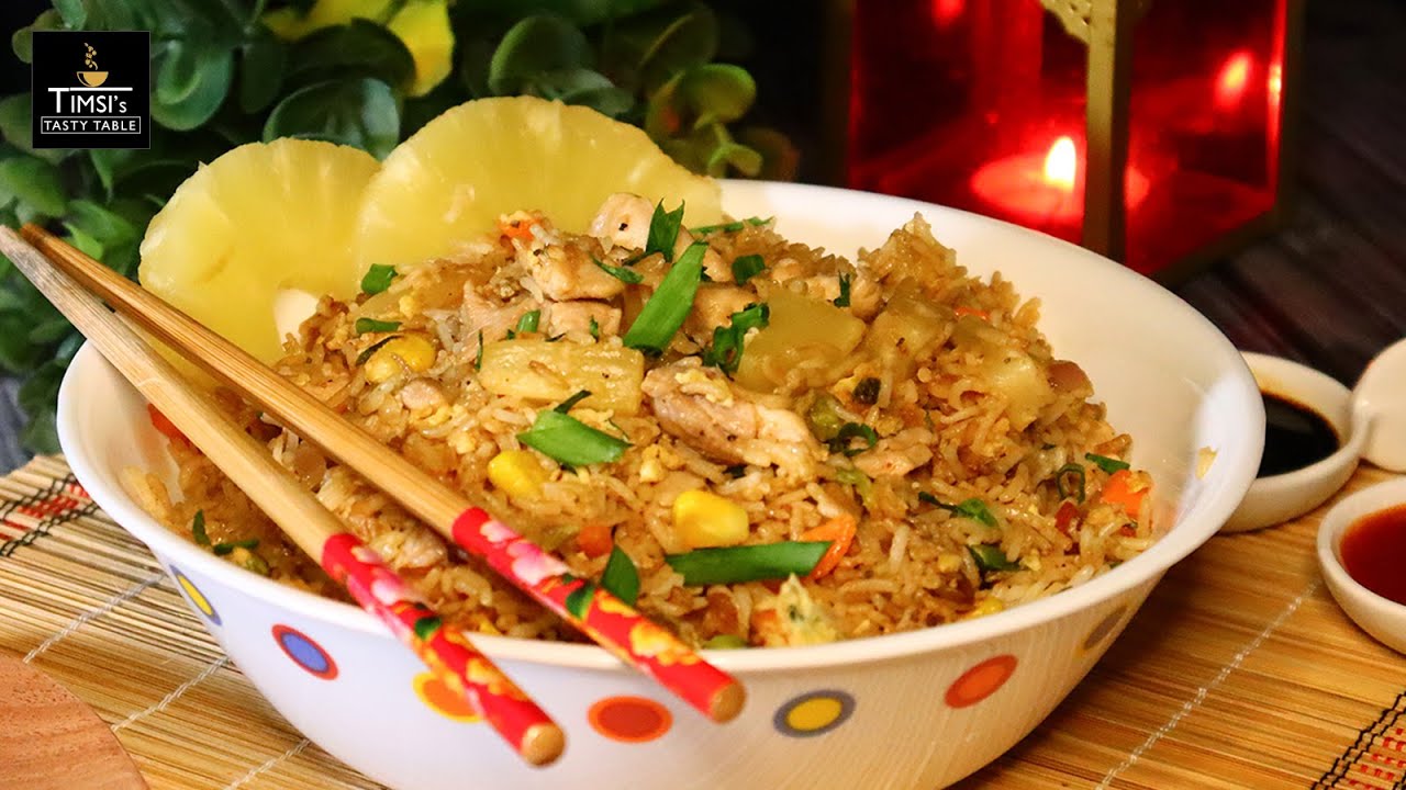 Chicken Pineapple Fried Rice at home. Tasty, easy and quick recipe