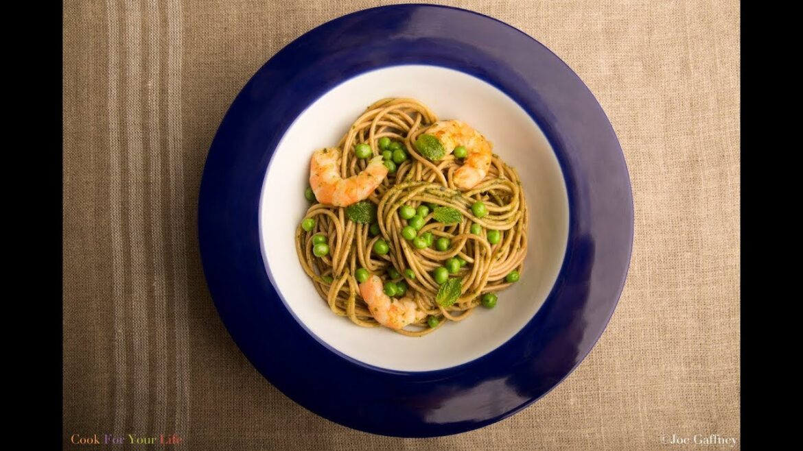 Grilled Shrimp Pasta with Mint Pesto Peas  #Cancerfighting  #Healthysurvivorship