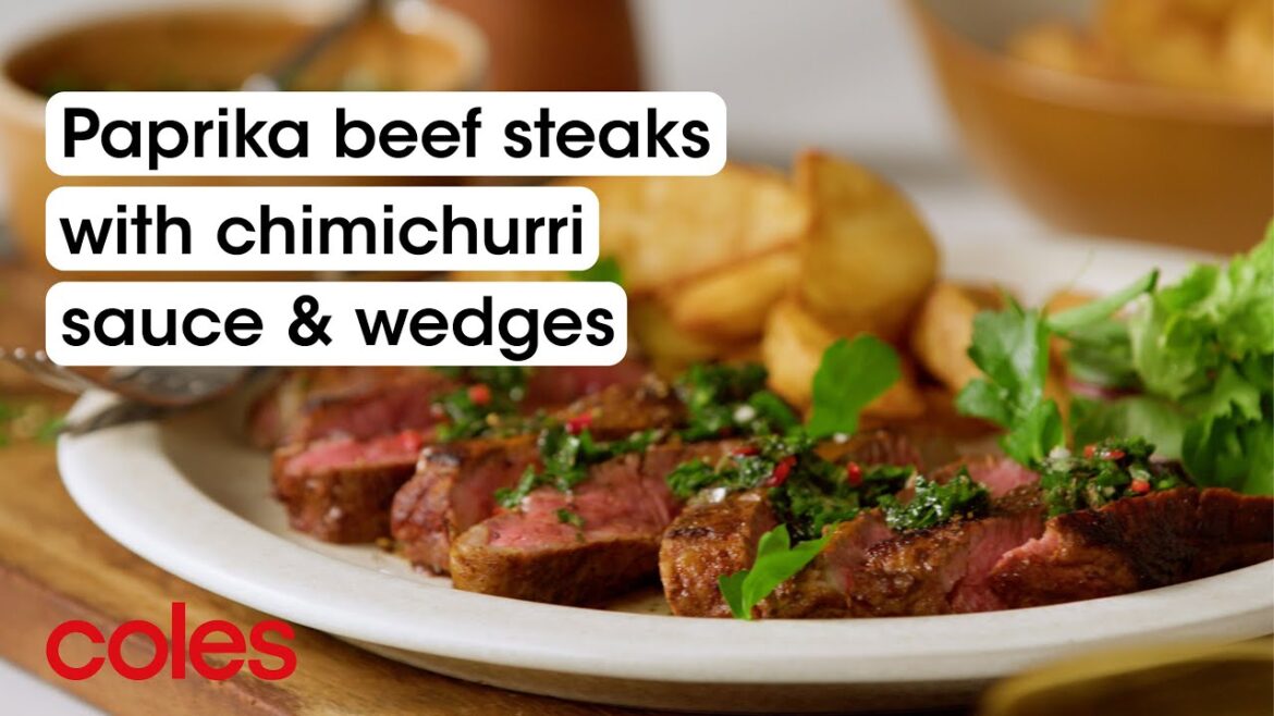 Paprika Beef Steaks with Chimichurri Sauce and Wedges Paprika Beef Steaks with Chimichurri Sauce and Wedges