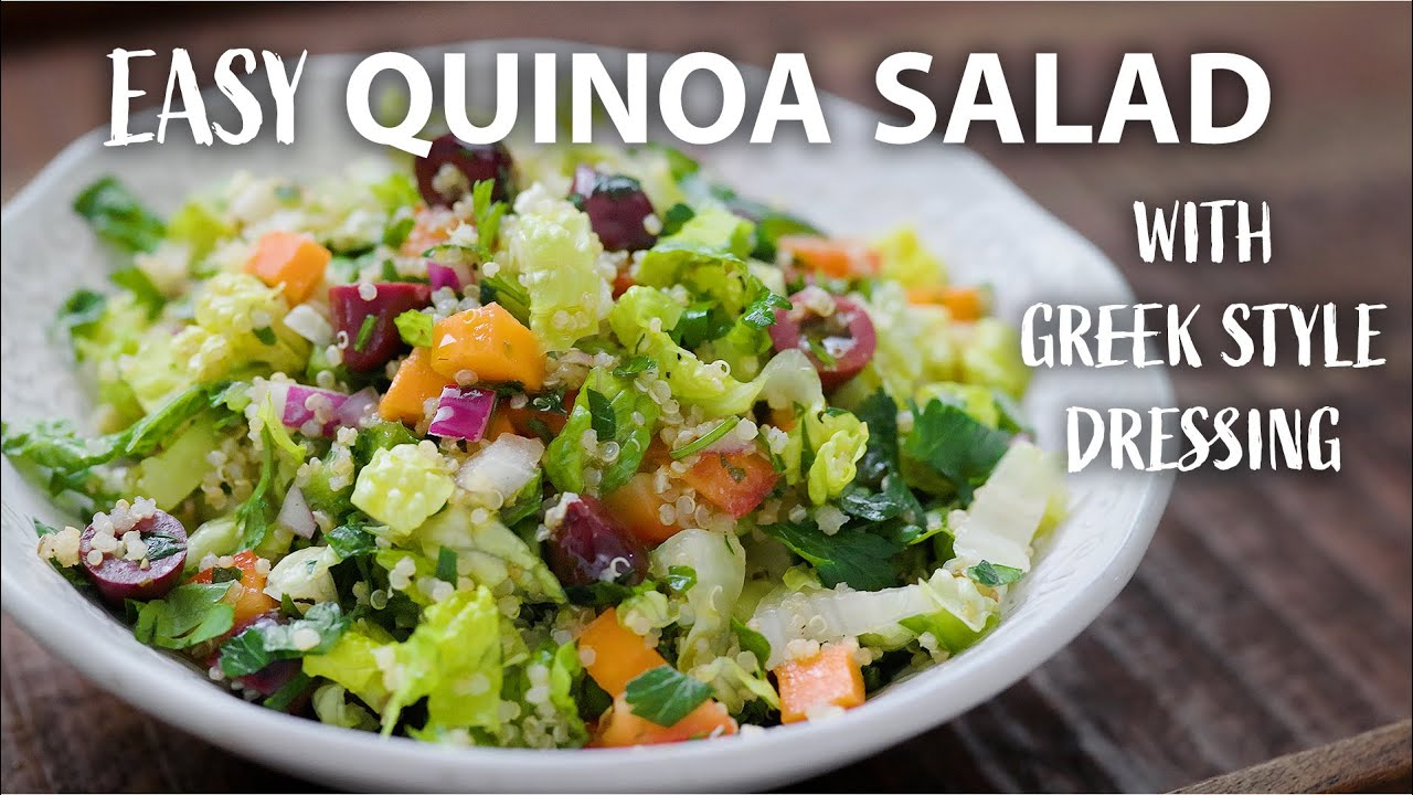 QUINOA SALAD Recipe with Greek Salad Dressing | Healthy Vegetarian and ...
