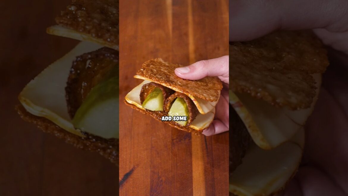 Grilled cheese sandwich using ONLY cheese and pickles (no bread)