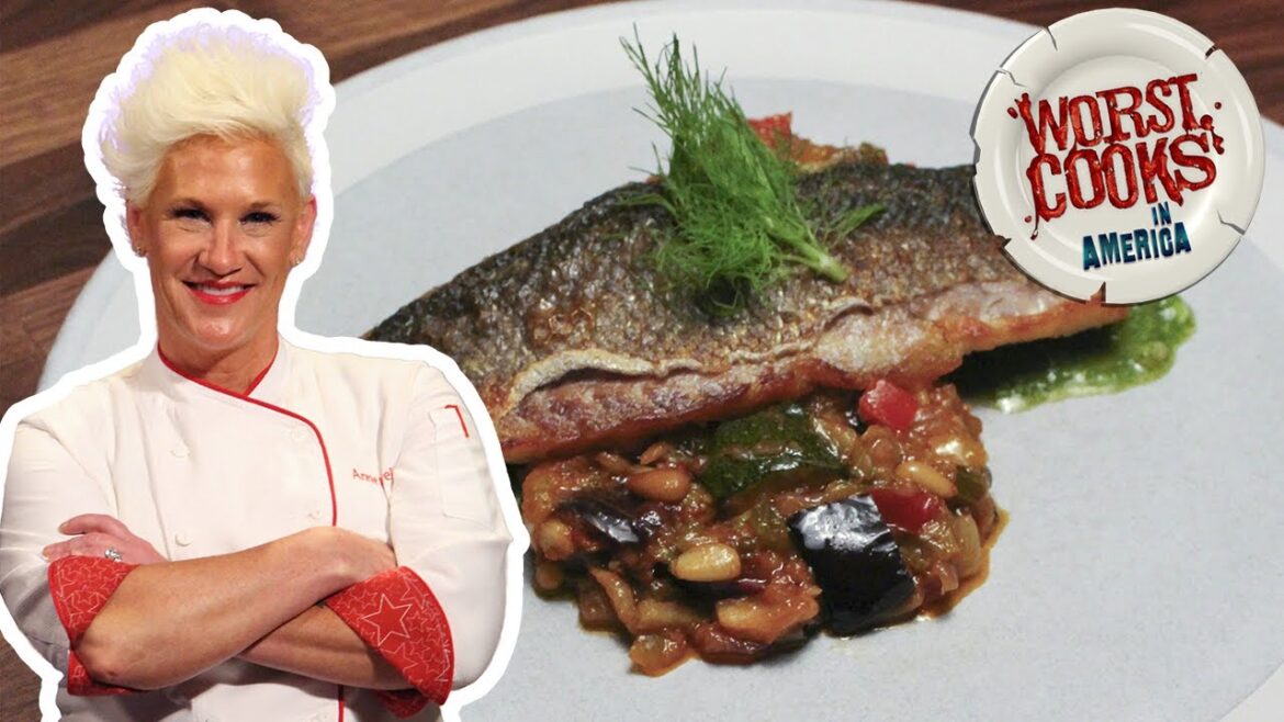 Anne Burrell's Branzino with Basil Pesto & Eggplant Caponata | Worst Cooks in America | Food Network