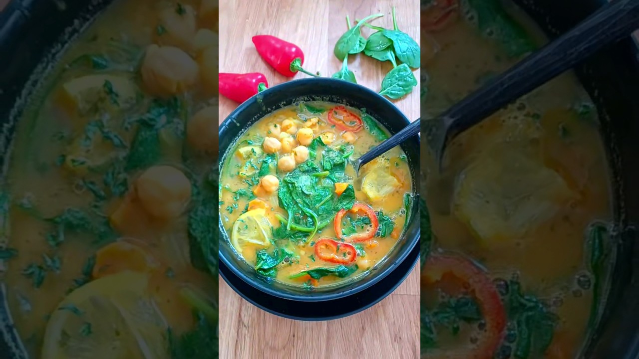 Moroccan Chickpea, Spinach And Carrot Spicy And Sour Soup.Vegetarian