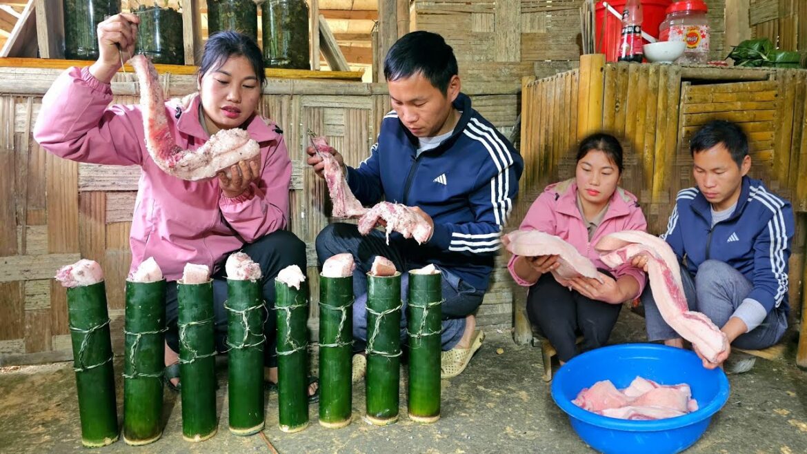Harvest the squash vegetable garden, buy a lot of salted meat preserved in bamboo tubes, traditional Harvest the squash vegetable garden, buy a lot of salted meat preserved in bamboo tubes, traditional