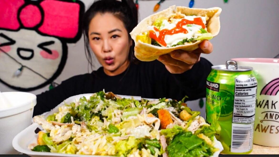 THE BEST CHICKEN CAESAR SALAD + CAESAR WRAP ft. SRIRACHA l MUKBANG