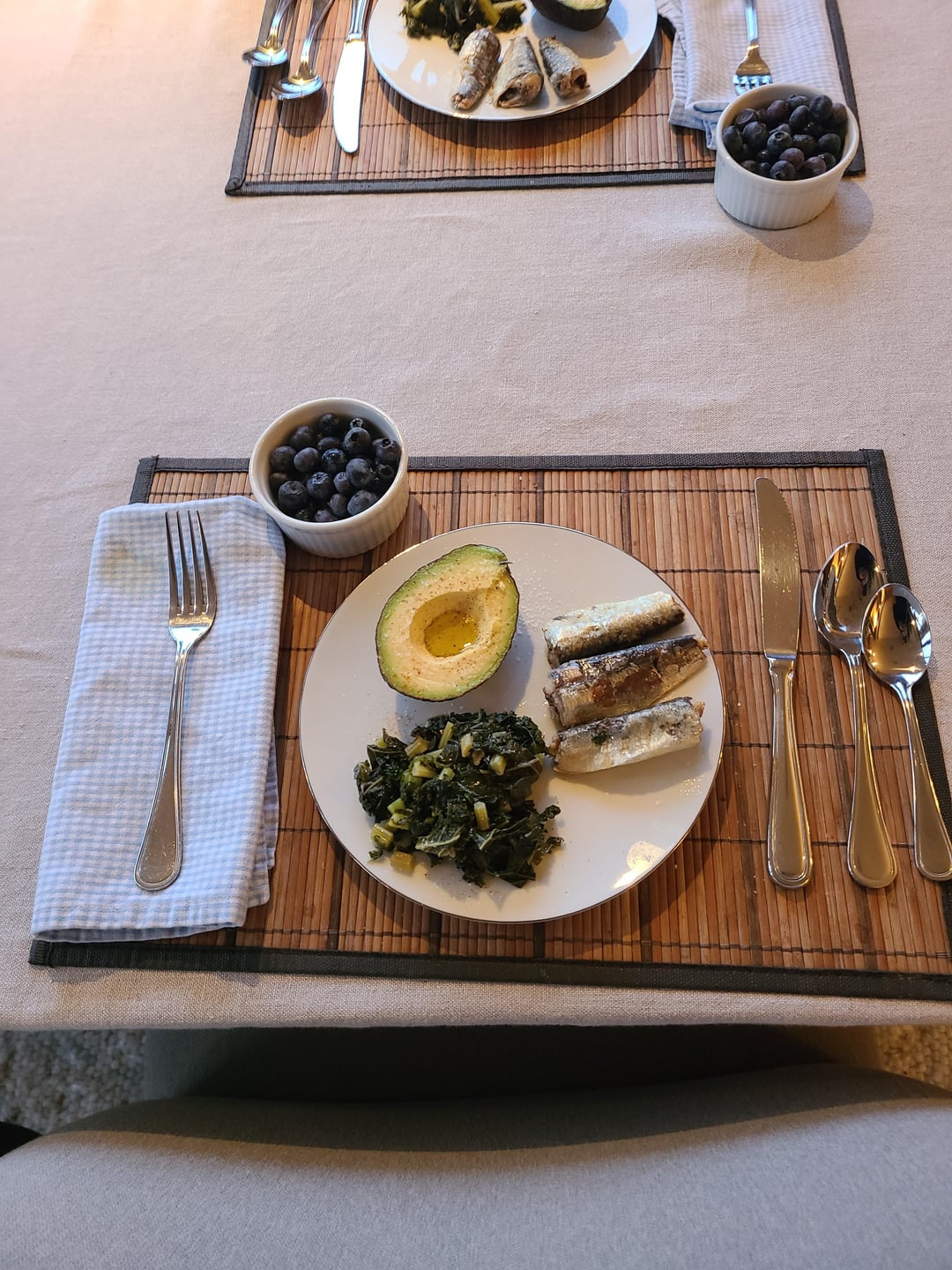 Sardines for breakfast while staying at my friend's place on vacation