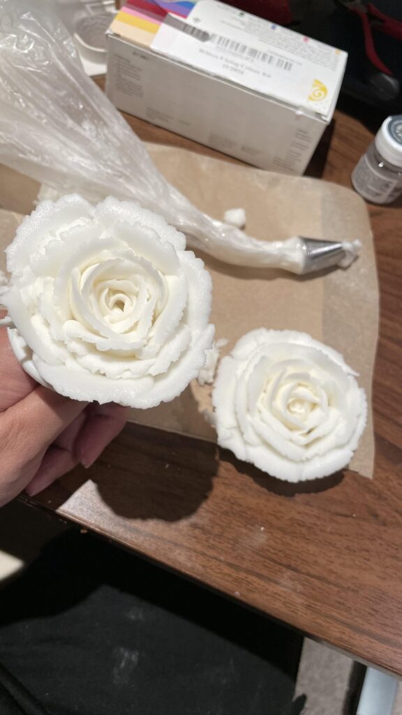 I’m learning to pipe buttercream flowers. Please give your honest feedback on how I am doing. This was my first attempt with practice buttercream.