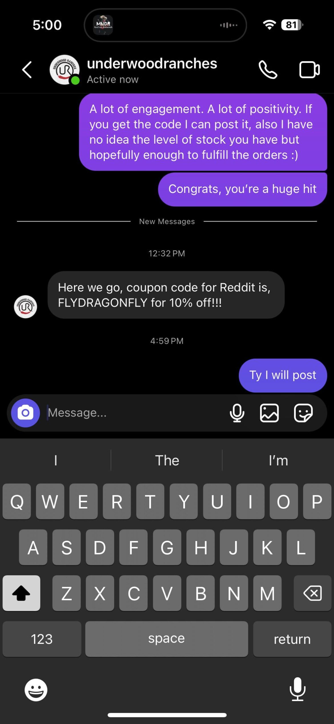 Ask and you shall receive. Discount code is live for you guys. Very glad I found this sub and thanks Underwood Ranches for following through. Enjoy your new Sriracha peeps