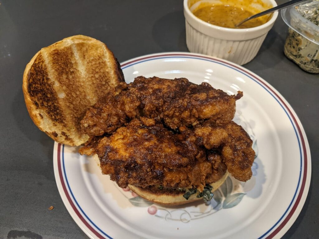 First time making fried chicken. Brushed with pepper powder from my garden superhots. Came out great!