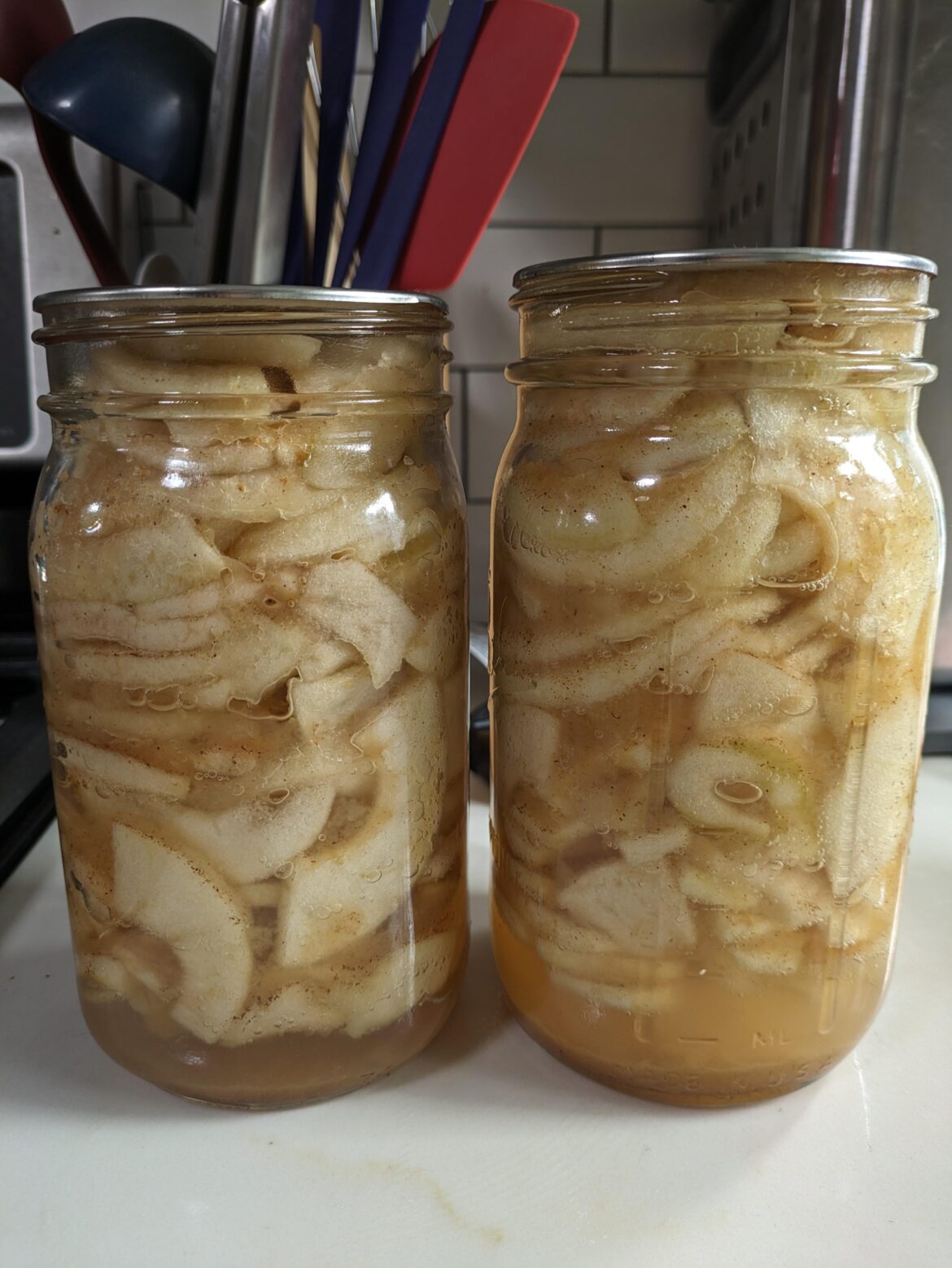 Apple pie filling escaping the jars?