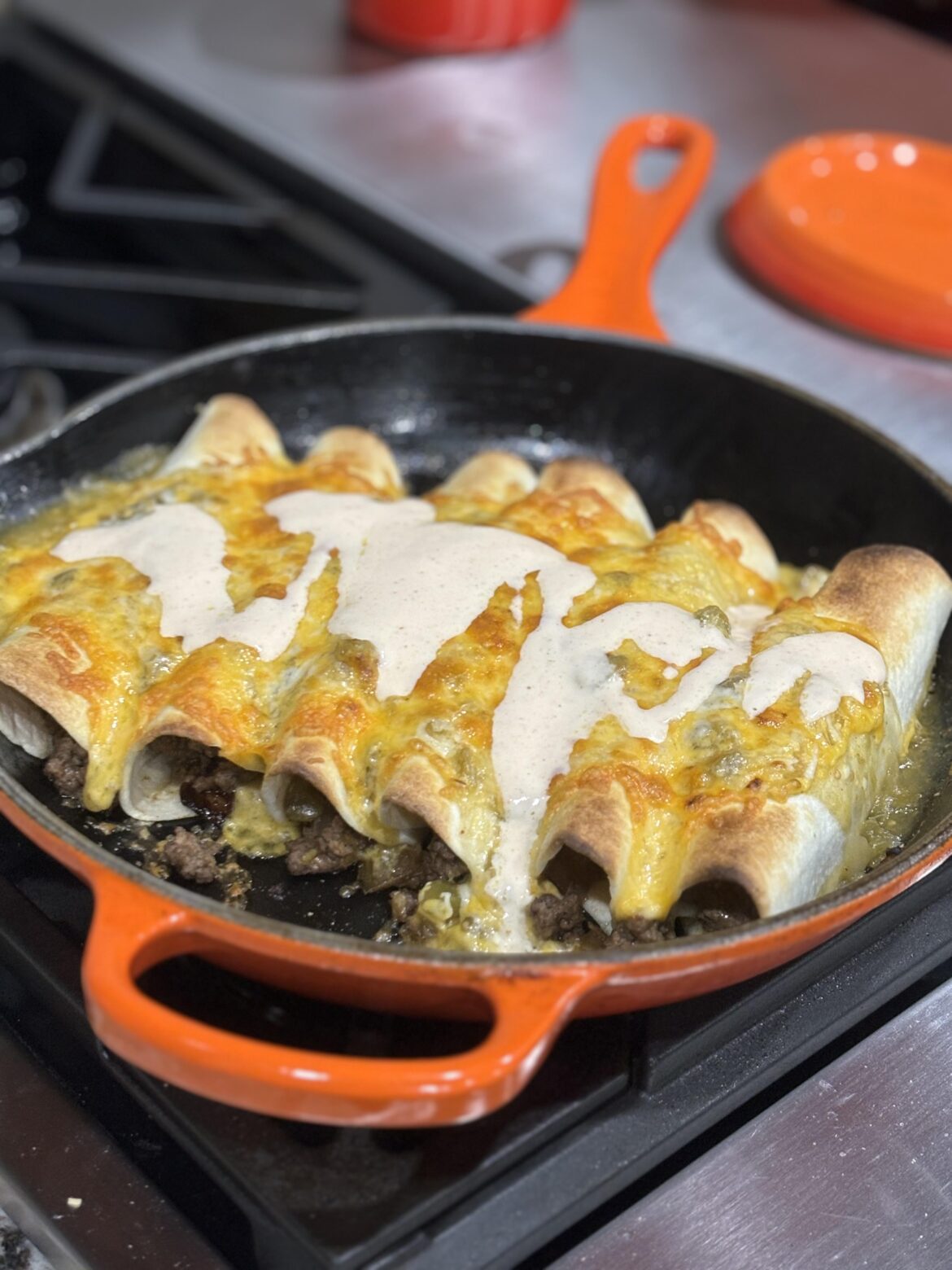 One-pan beef enchiladas verdes