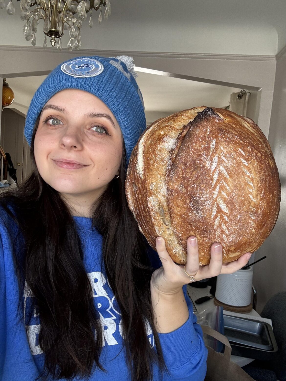 Headed to a friend’s to watch the game, naturally had to bring a sourdough loaf bigger than my head. Go Lions!!