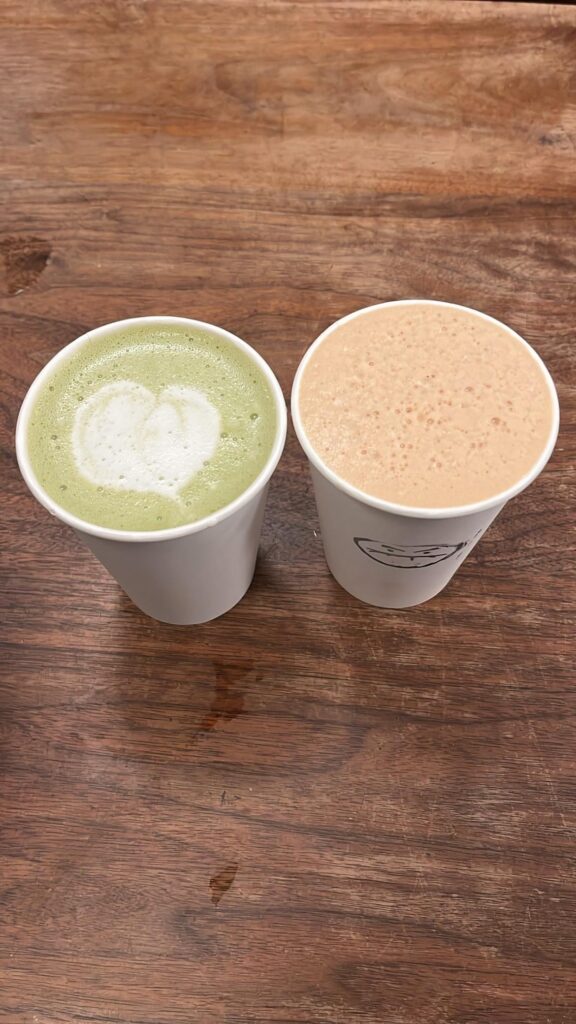 Matcha latte & chai latte at Cafe Grumpy in NYC