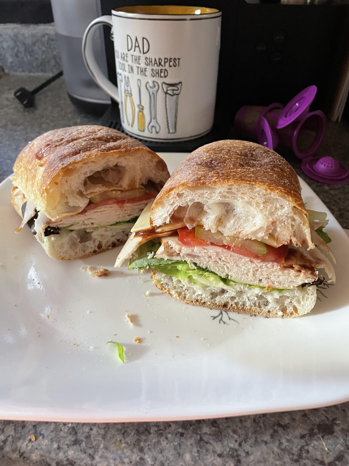 I make my dad a sandwich everyday after he comes home from work. BBQ turkey and cheddar with some tomatoes pickles lettuce I make my dad a sandwich everyday after he comes home from work. BBQ turkey and cheddar with some tomatoes pickles lettuce
