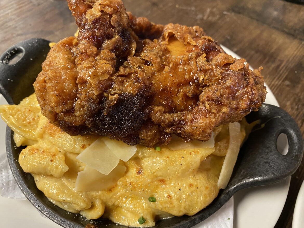 Nashville Hot Chicken over Mac and Cheese