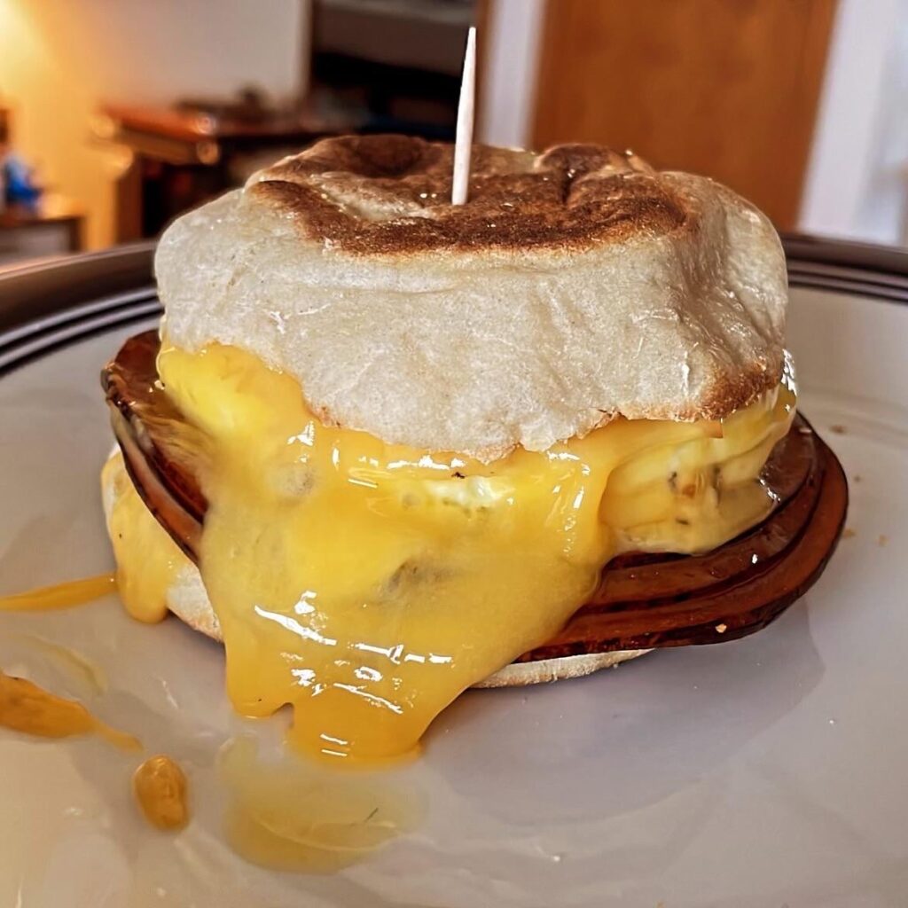 Ham, egg, and cheese Muffin, hold the Mc