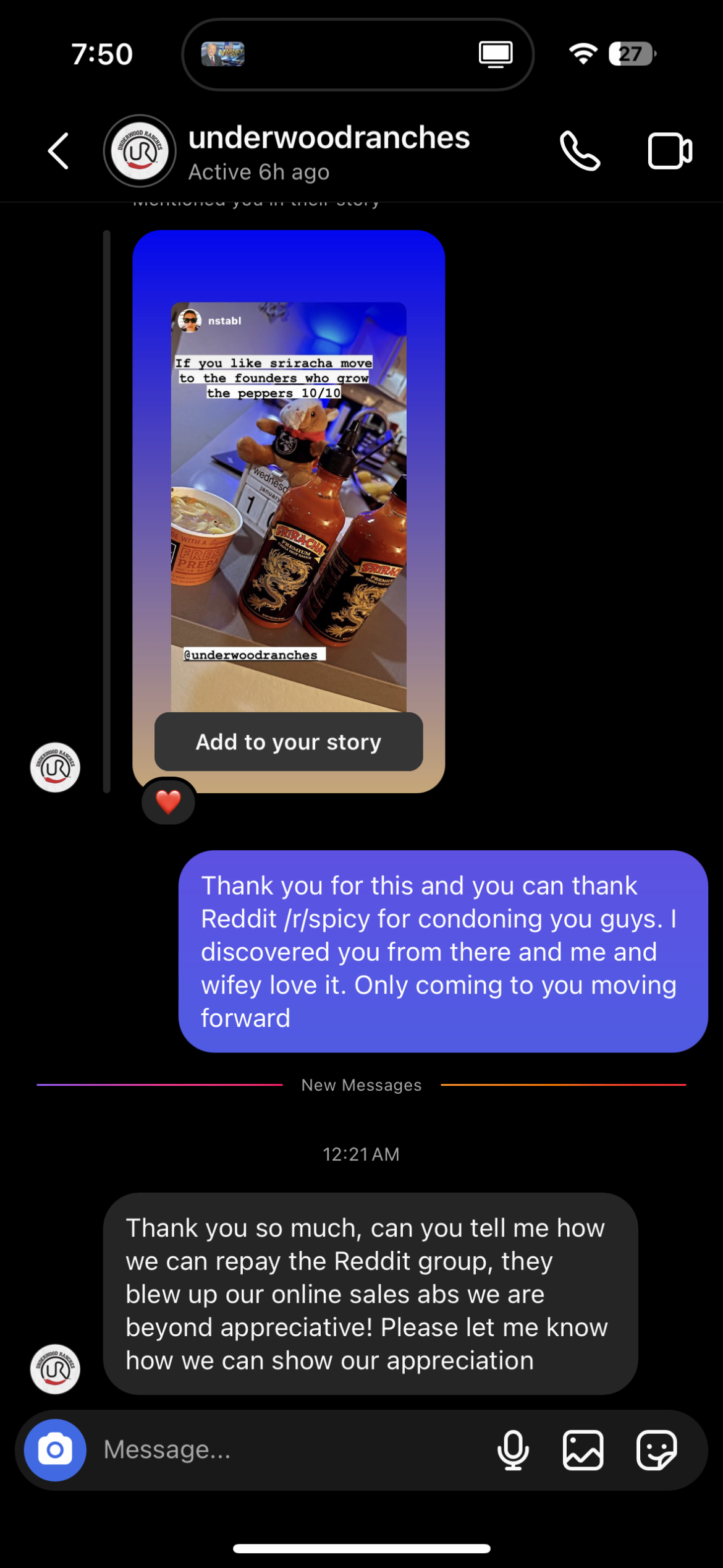 Amazing people, I promised them I'd post this here. They wanted to thank you guys for a bump in sales. I was surprised they reposted my pic! Also thank you guys for pointing me in that direction! 10/10 tasty!