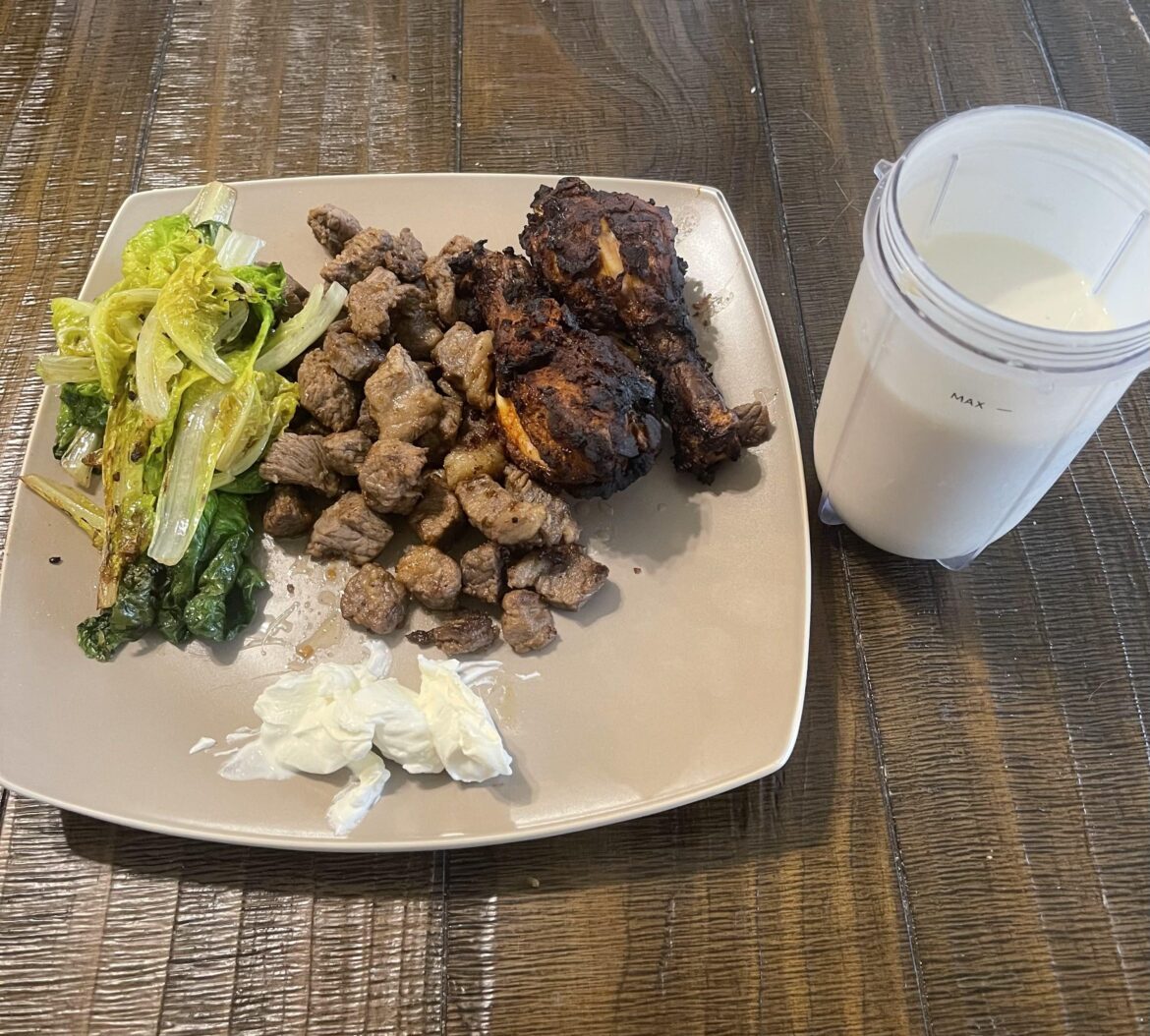 Keto OMAD meal 1400cal (please excuse the burned drumsticks skin!)