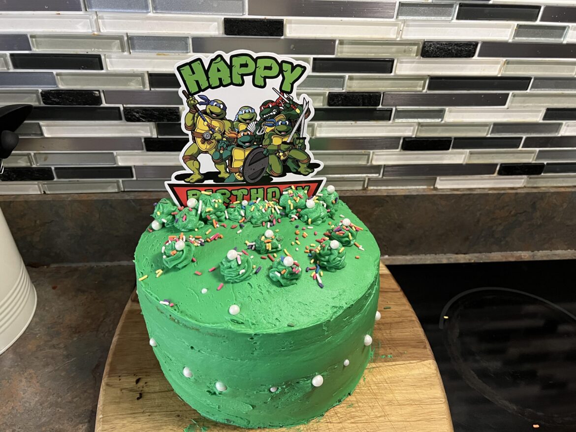 Ninja turtle cake with help of my little girl