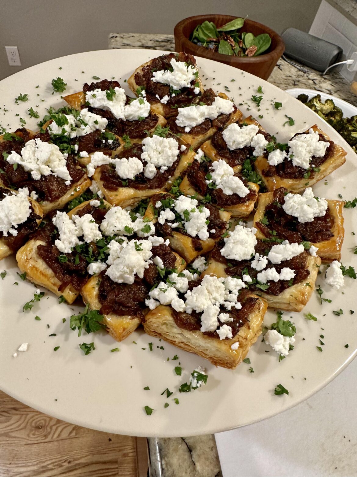 Caramelized onion and goat cheese tarts.