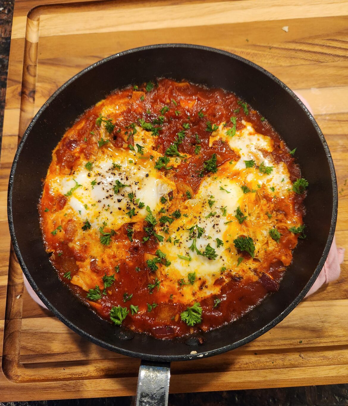 Made Kenji's Italian-American tomato sauce and decided to make Shakshuka with it for breakfast. Absolutely delicious.