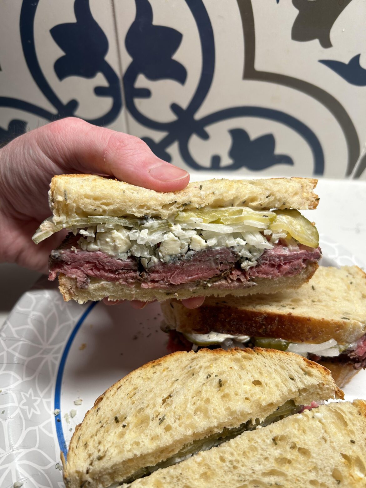 Leftover top sirloin, blue cheese, rosemary parm loaf