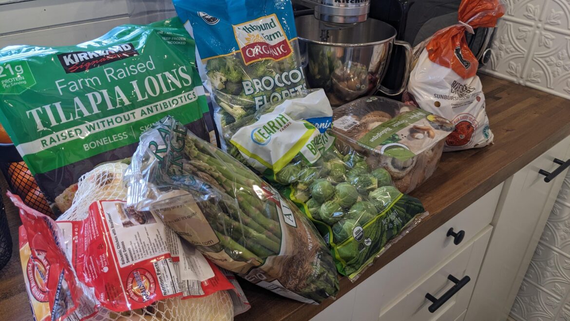 Roasted vegetables and fish. Roasted vegetables and fish.