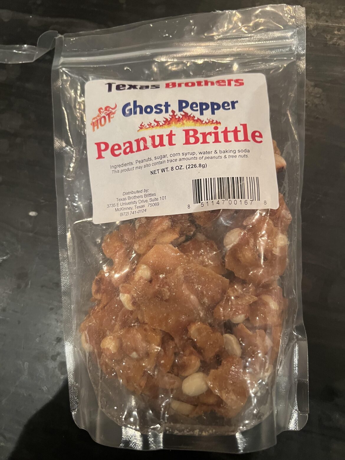 ghost pepper peanut brittle 6/10 spiciness i would say