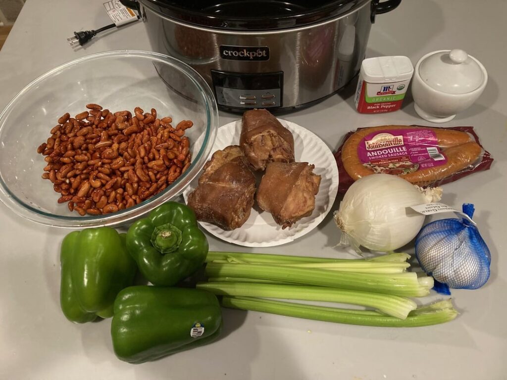 Red Beans with Ham Hock and Andouille Sausage.