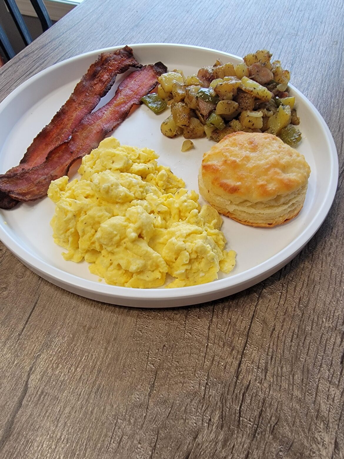 Breakfast for lunch, homemade biscuits with eggs and more