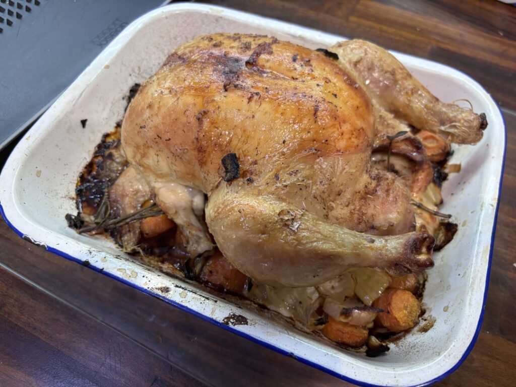 Brined, roast chicken