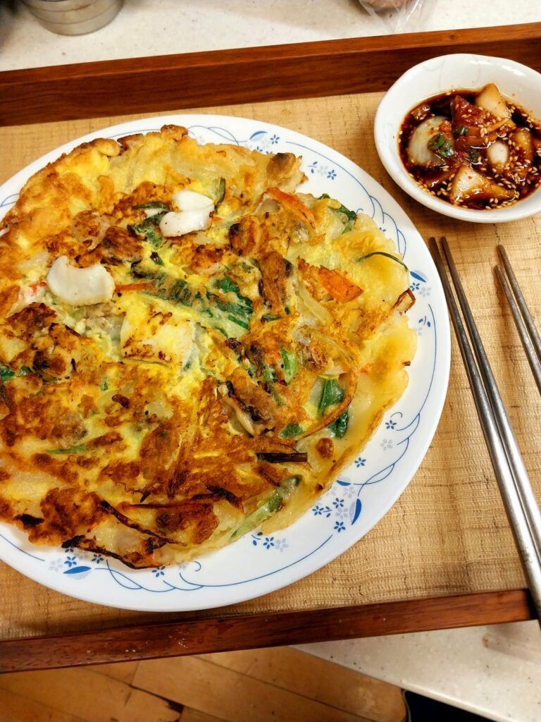 Snowy night seafood jeon and napa cabbage jeon(pan cake) and bingsu