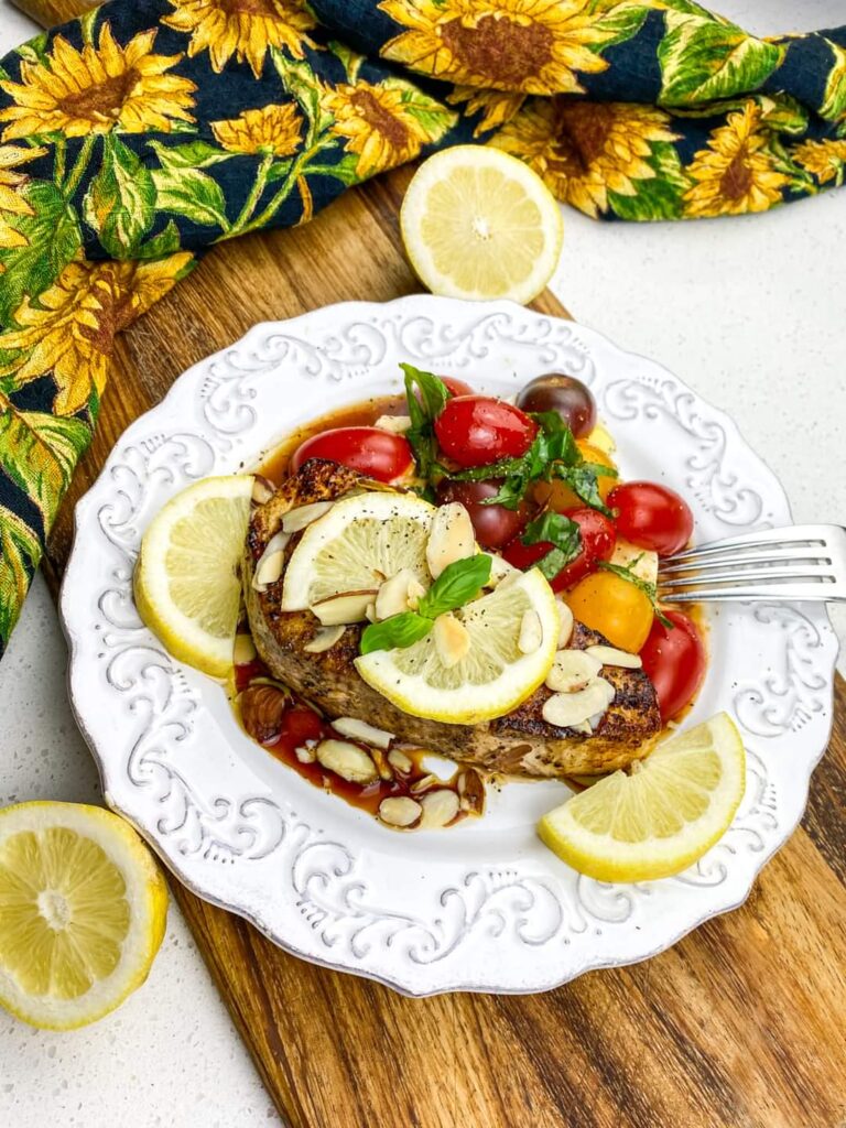 Seared White Fish with Caprese Salad