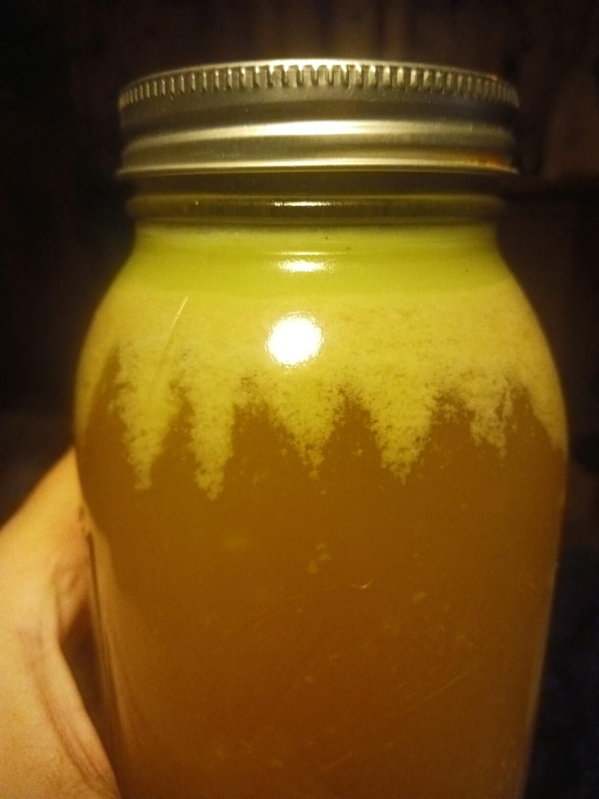 I made ham bone broth and poured it into jars. The fat settled like this. Why?