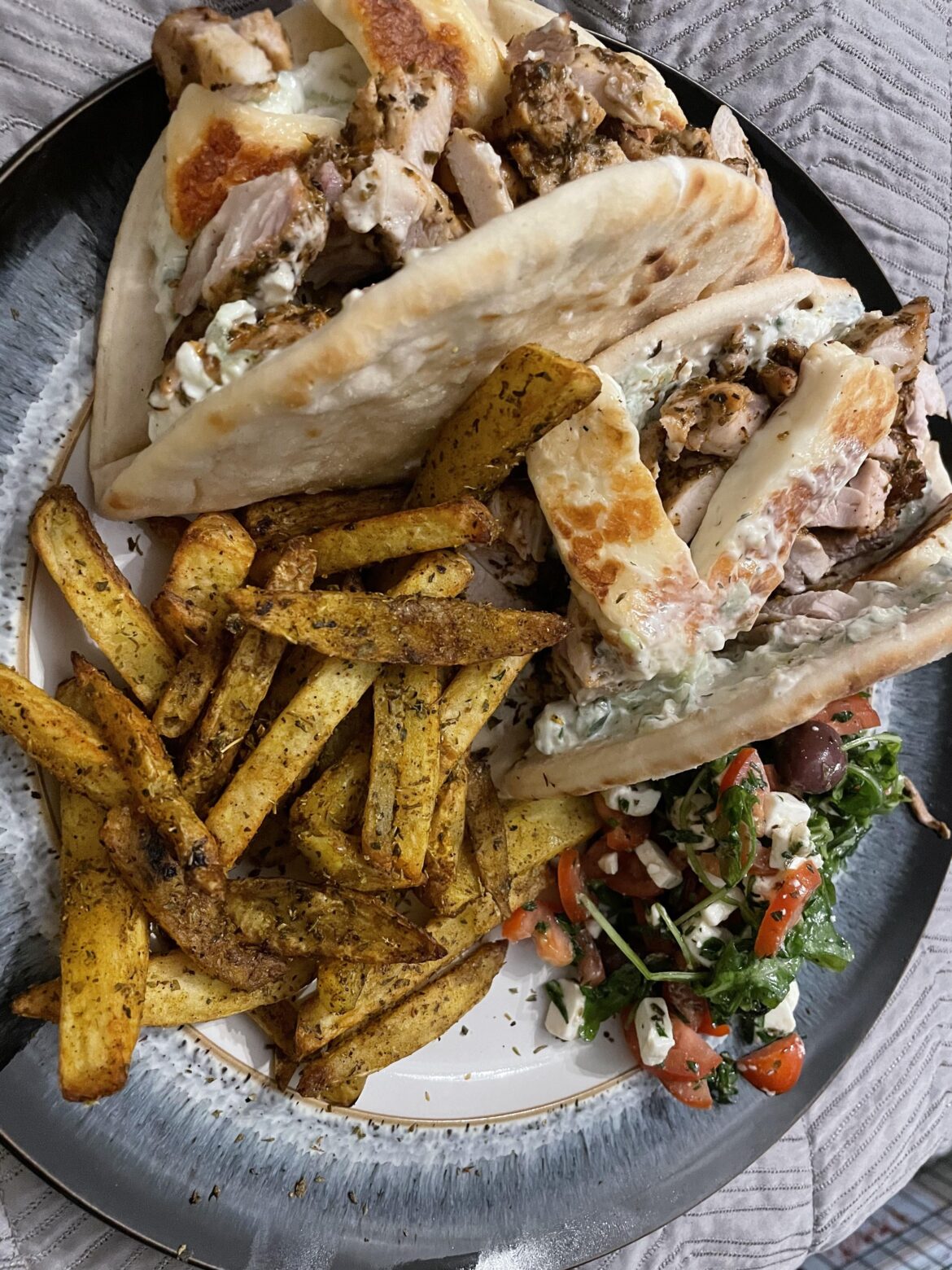 Chicken and halloumi, Greek style flatbreads.