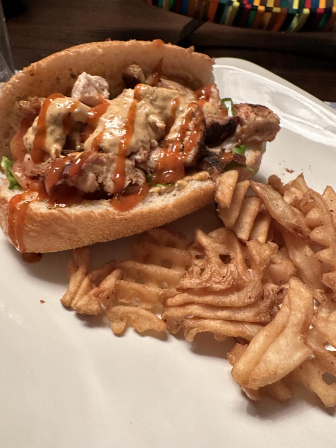 Homemade grilled chicken po boy with incredible remoulade sauce