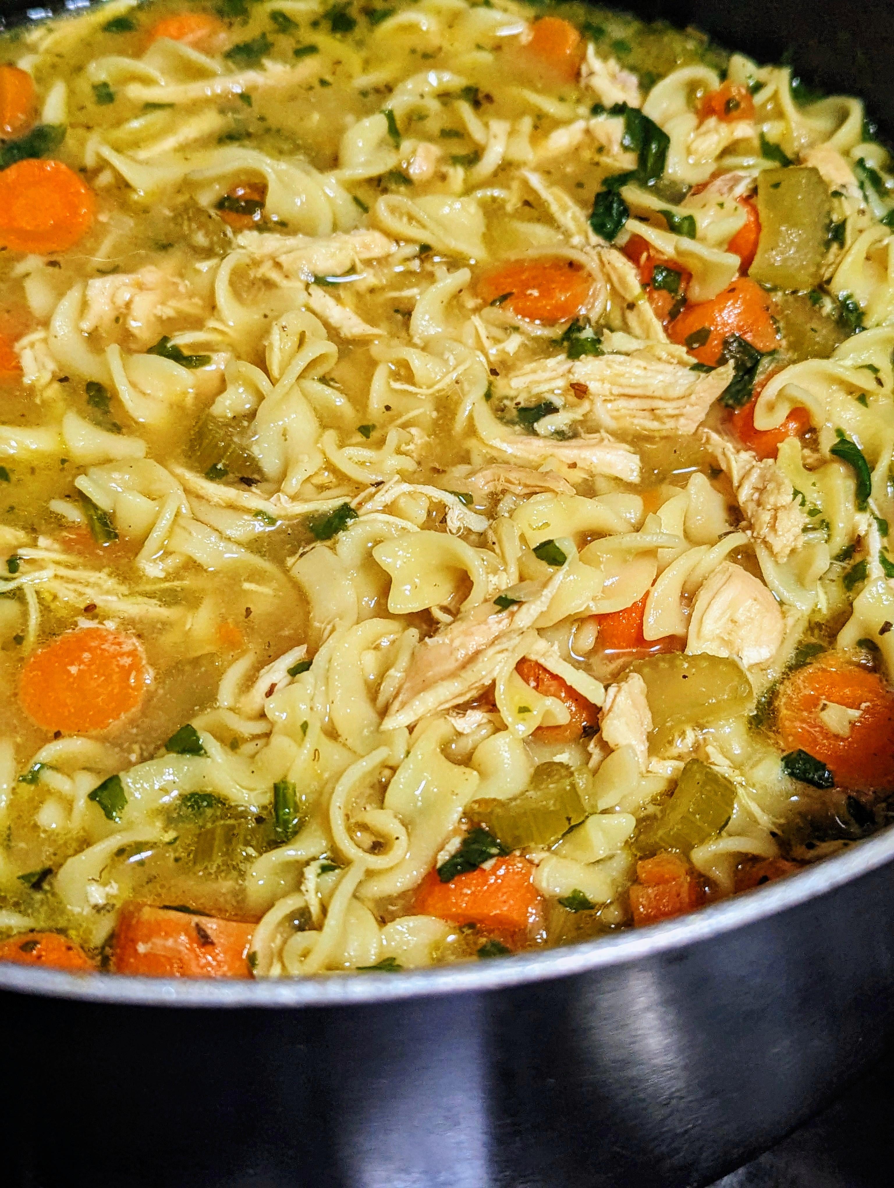 [Homemade] Chicken Noodle Soup because I'm sick Dining and Cooking